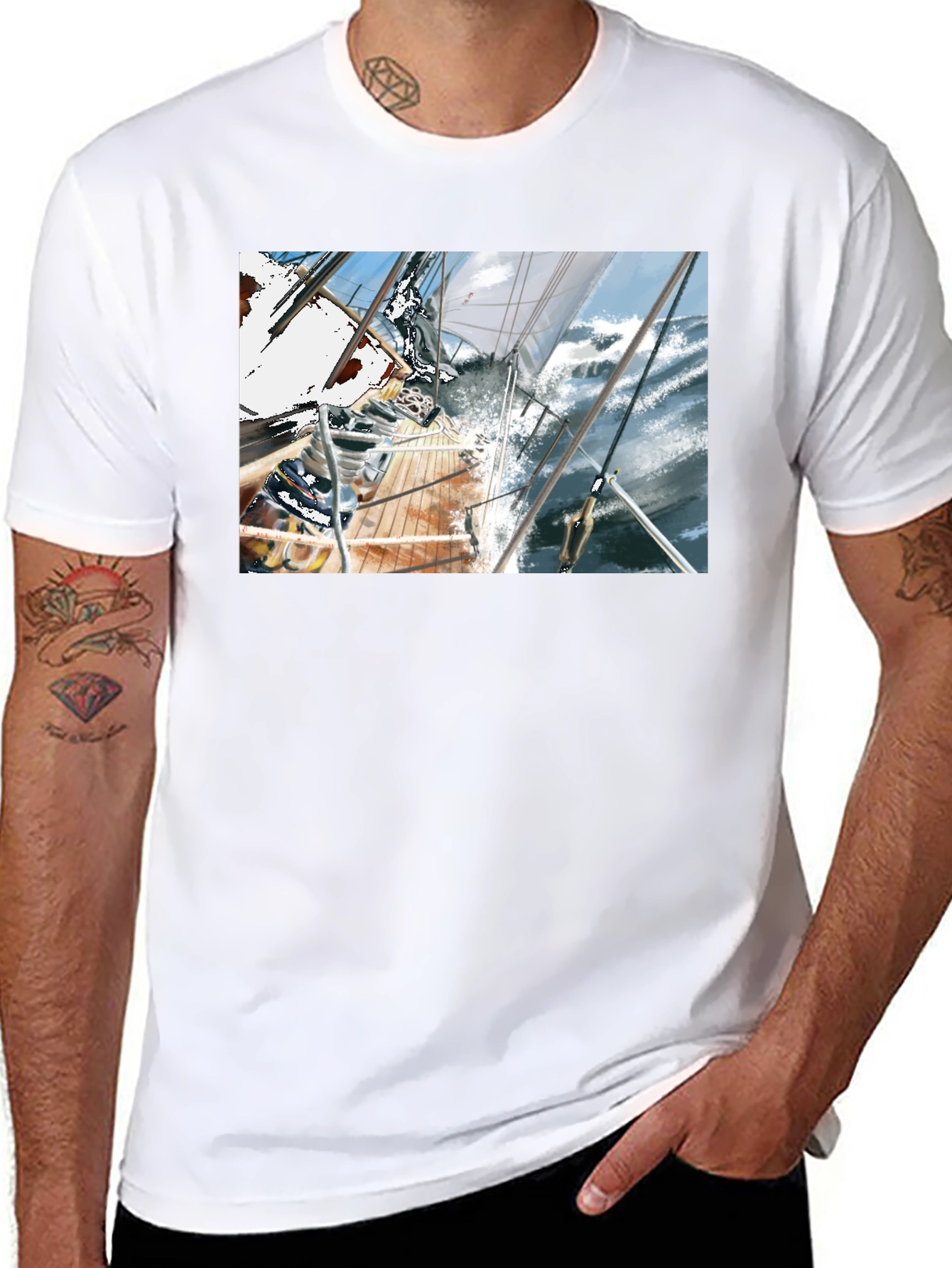 Sailboat Graphic Tee - Black Cotton