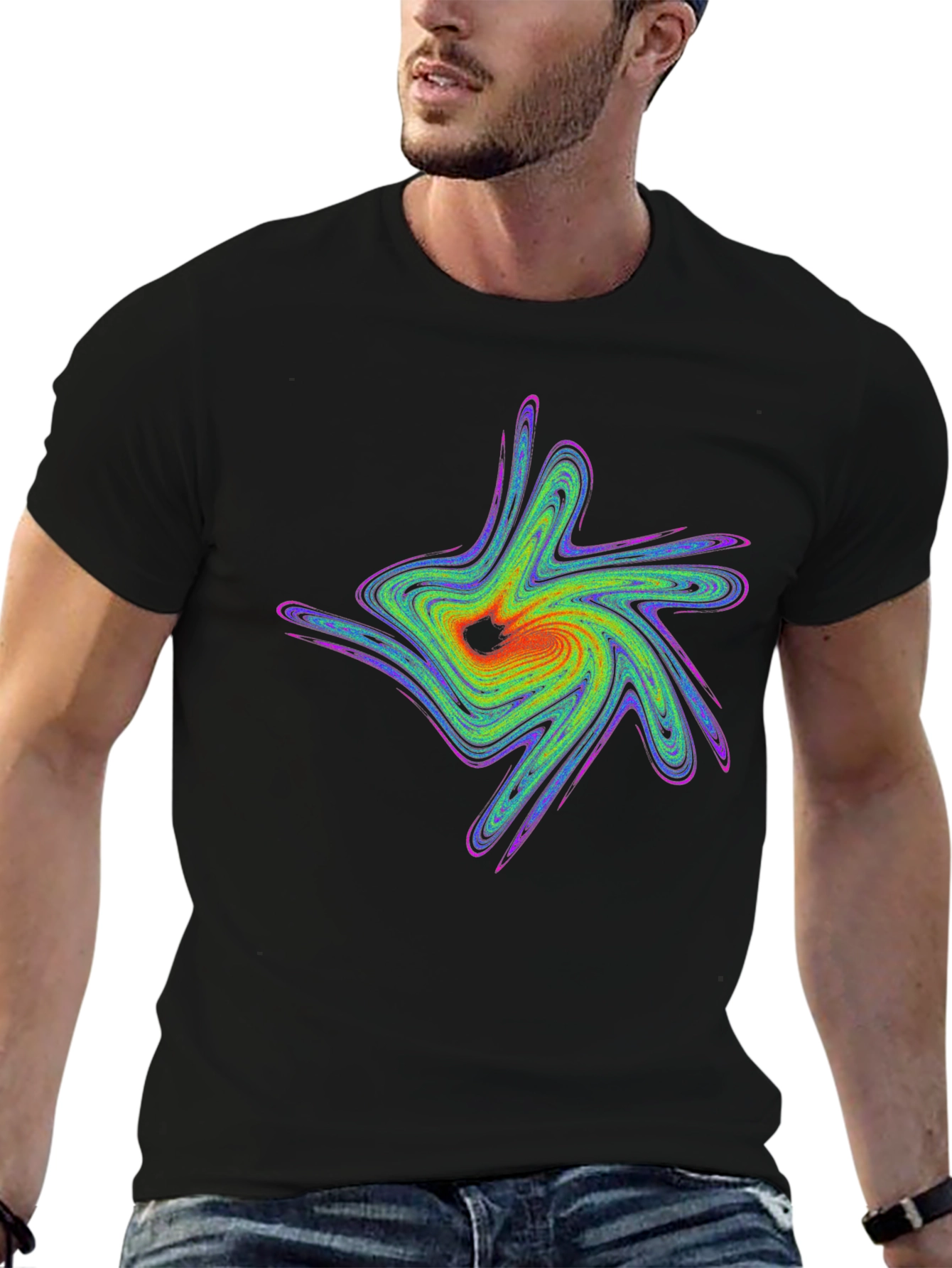 Abstract Swirl Graphic Black T-Shirt