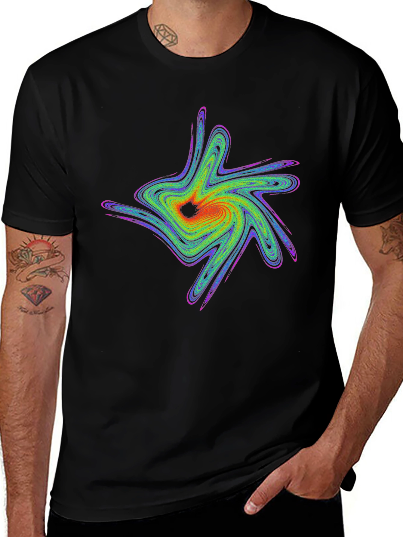 Abstract Swirl Graphic Black T-Shirt