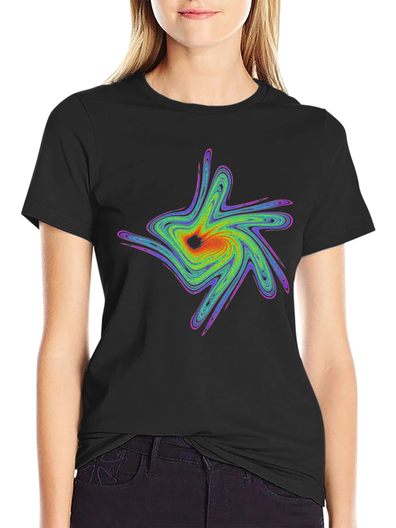 Abstract Swirl Graphic Black T-Shirt