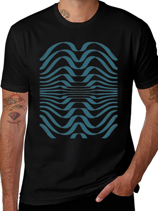Abstract Wave Graphic Tee - Soft Black Cotton T-Shirt