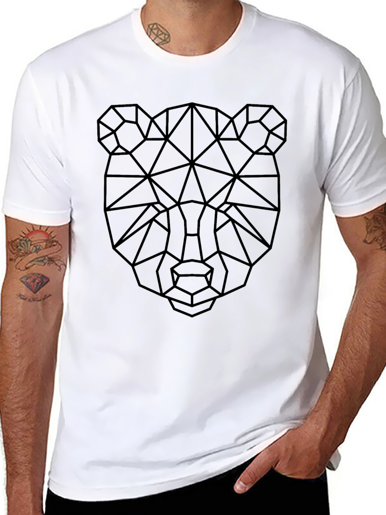 Geometric Bear Graphic Tee - Modern Black T-Shirt