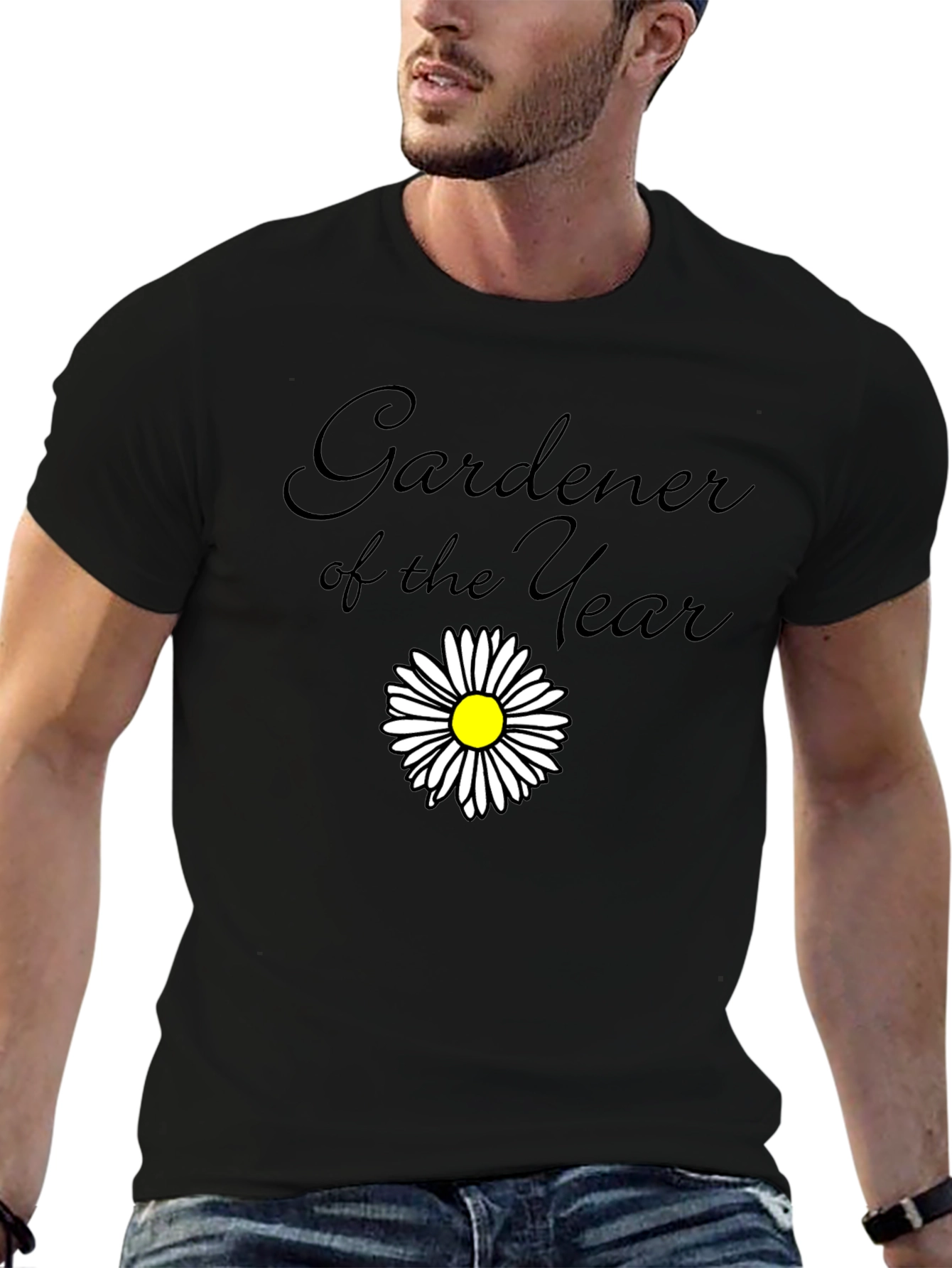 Gardener of the Year Black T-Shirt with Daisy