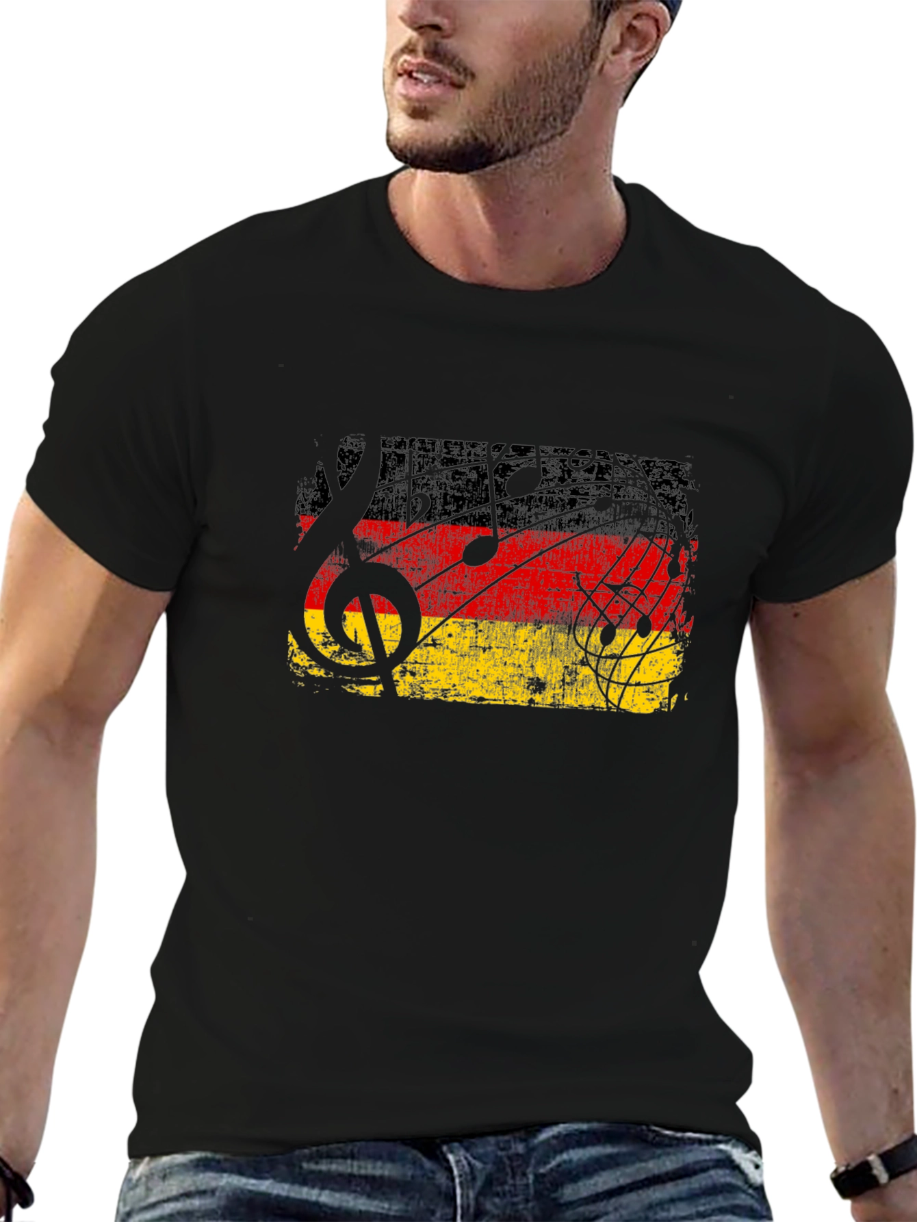 German Flag Music Notes Black T-Shirt