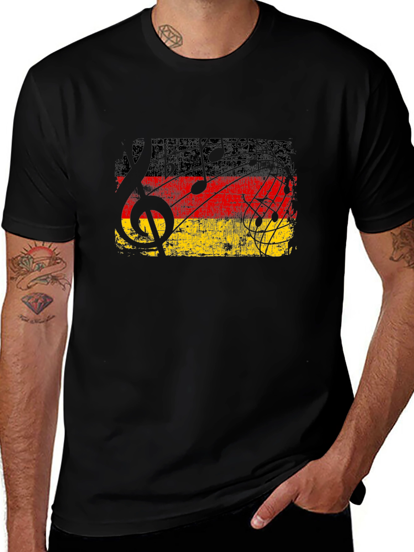 German Flag Music Notes Black T-Shirt
