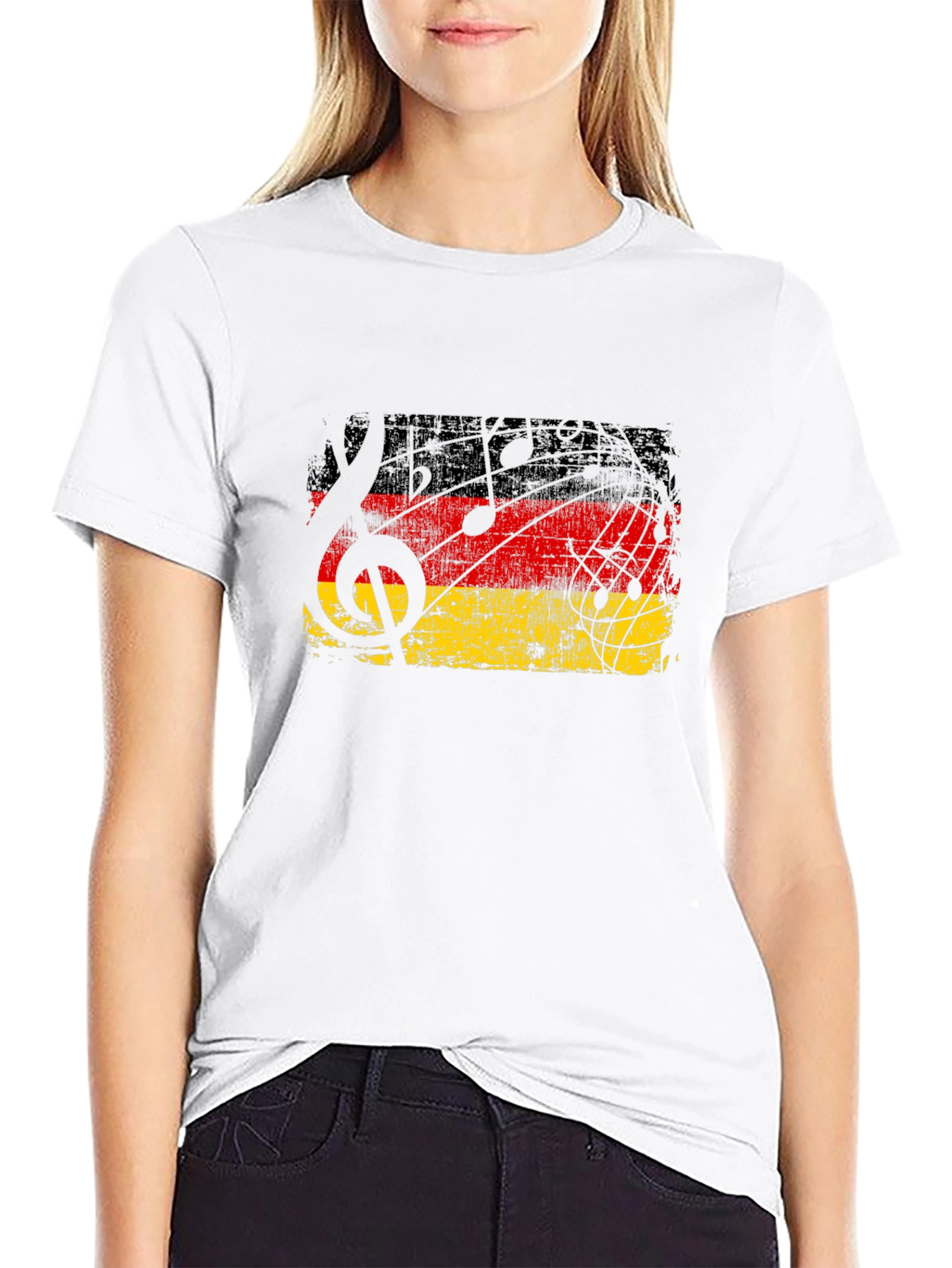 German Flag Music Notes Black T-Shirt