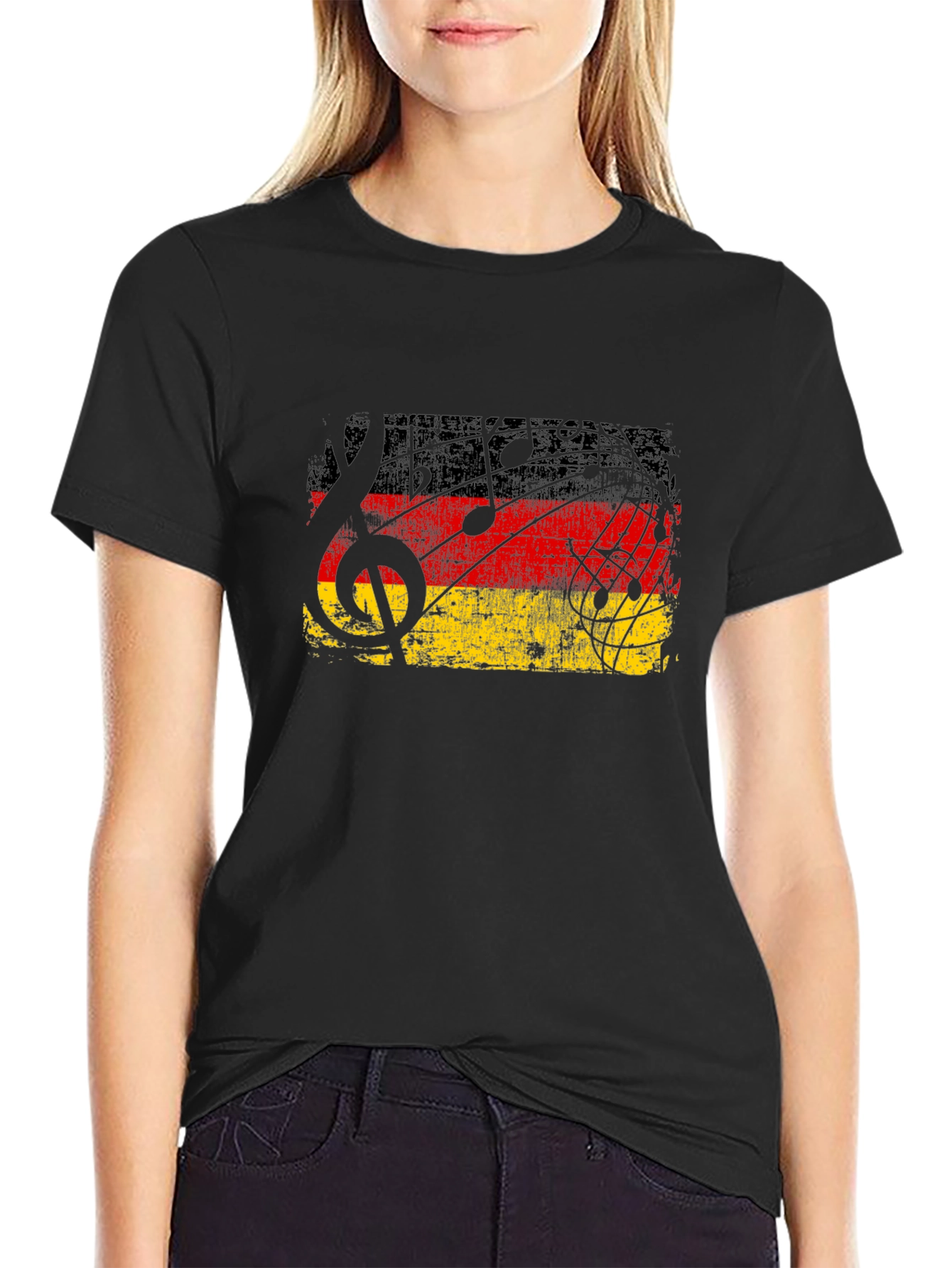 German Flag Music Notes Black T-Shirt