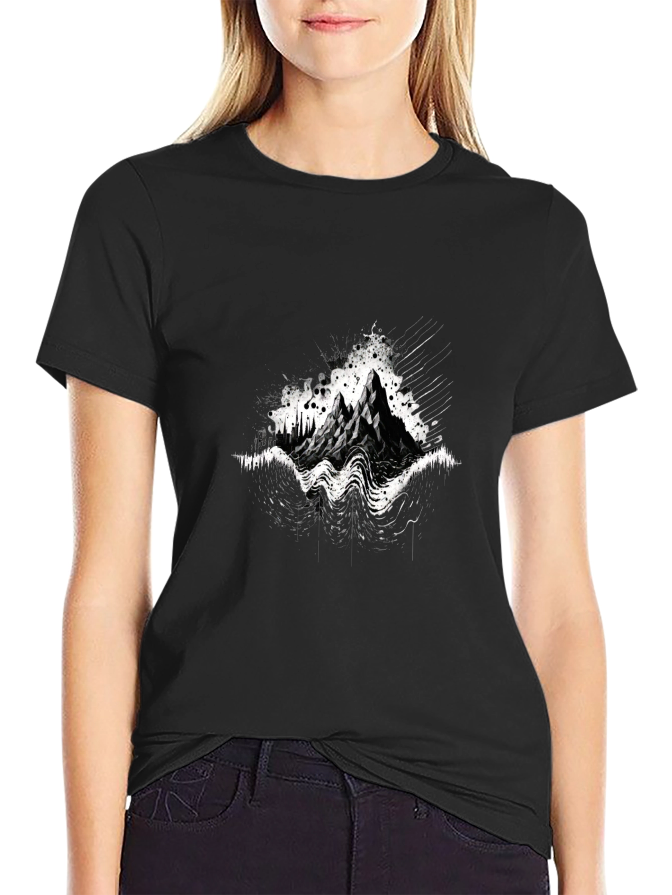 Abstract Mountain Graphic Tee - Black