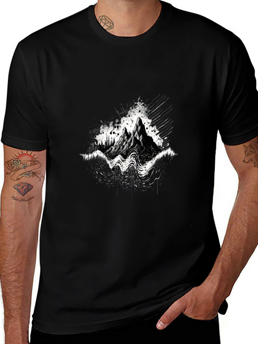 Abstract Mountain Graphic Tee - Black