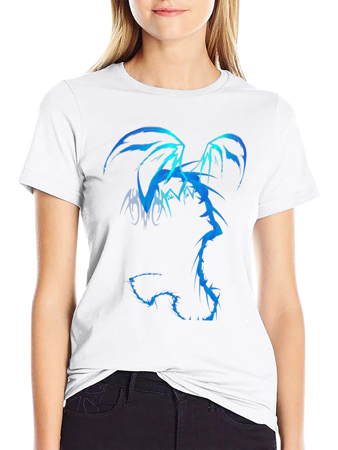 Abstract Blue Dragon Graphic Print T-Shirt
