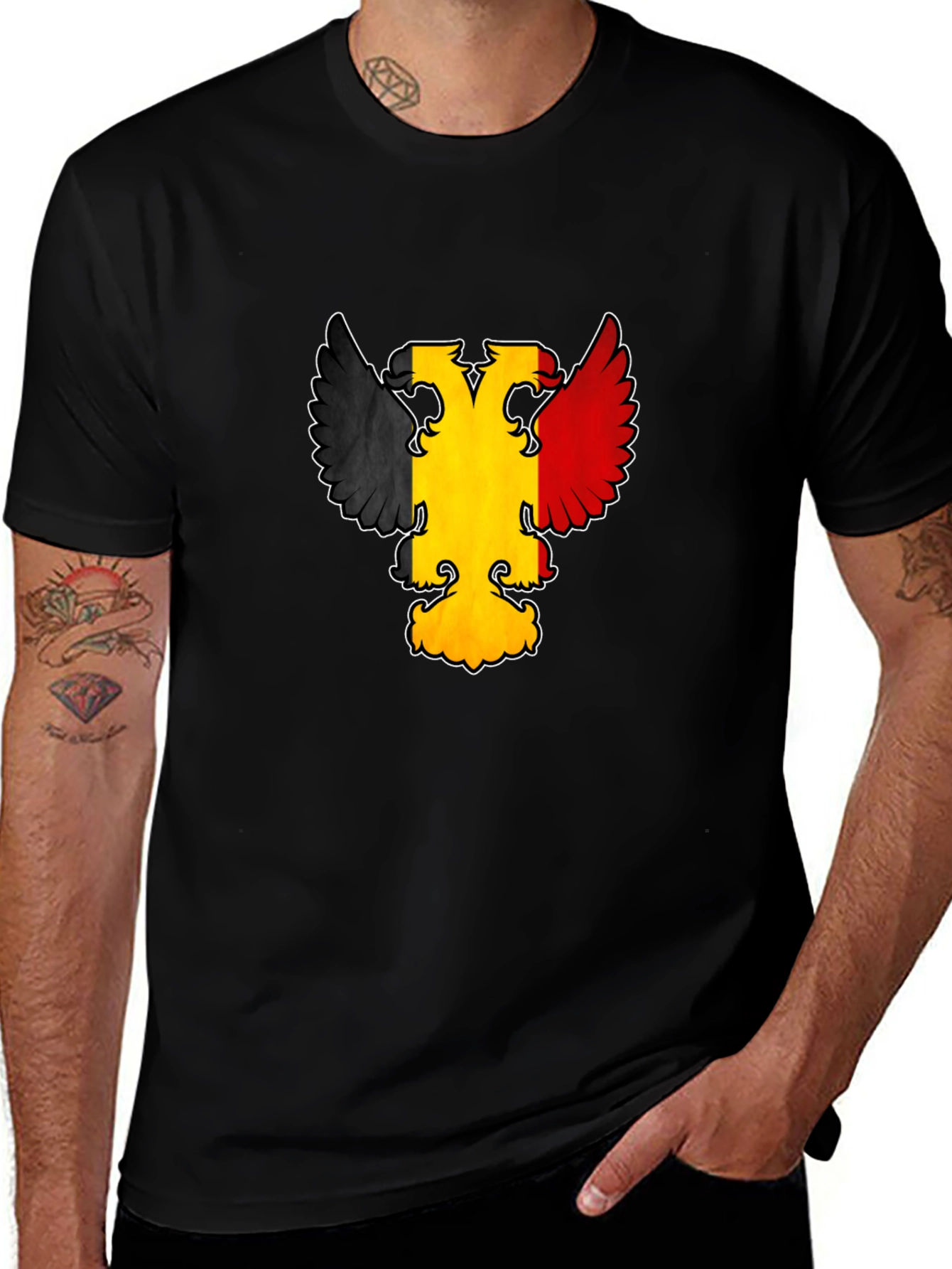 Belgian Flag Eagle Graphic Tee - Black Crewneck