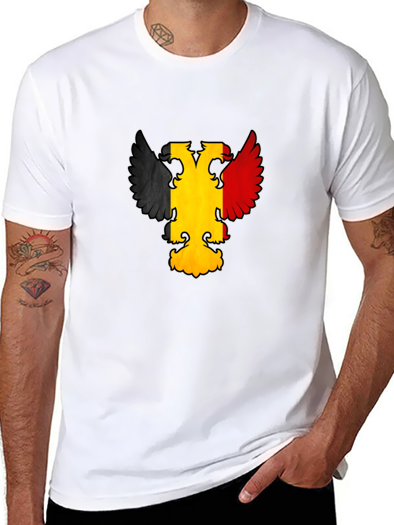 Belgian Flag Eagle Graphic Tee - Black Crewneck