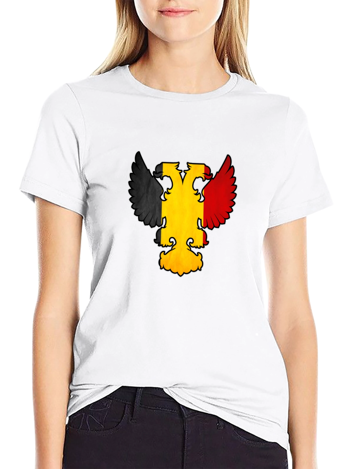 Belgian Flag Eagle Graphic Tee - Black Crewneck