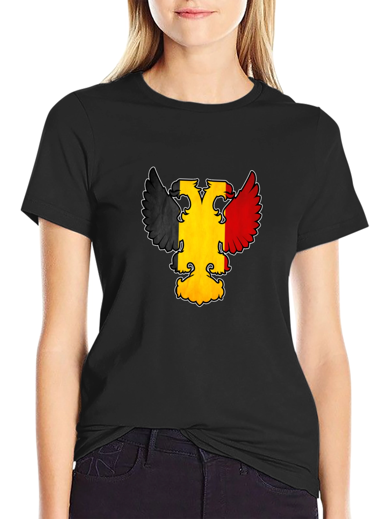 Belgian Flag Eagle Graphic Tee - Black Crewneck