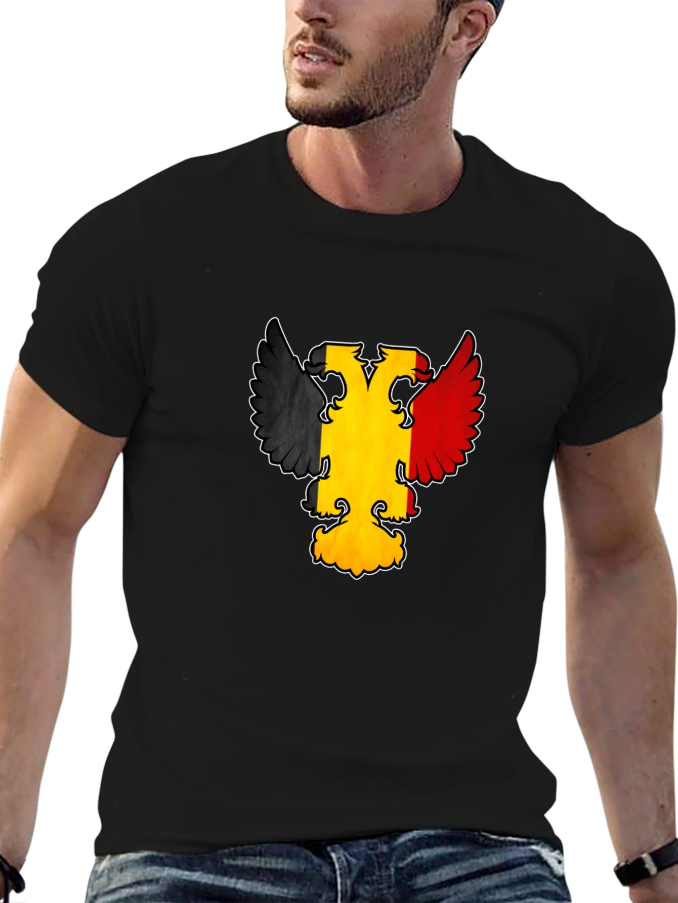 Belgian Flag Eagle Graphic Tee - Black Crewneck