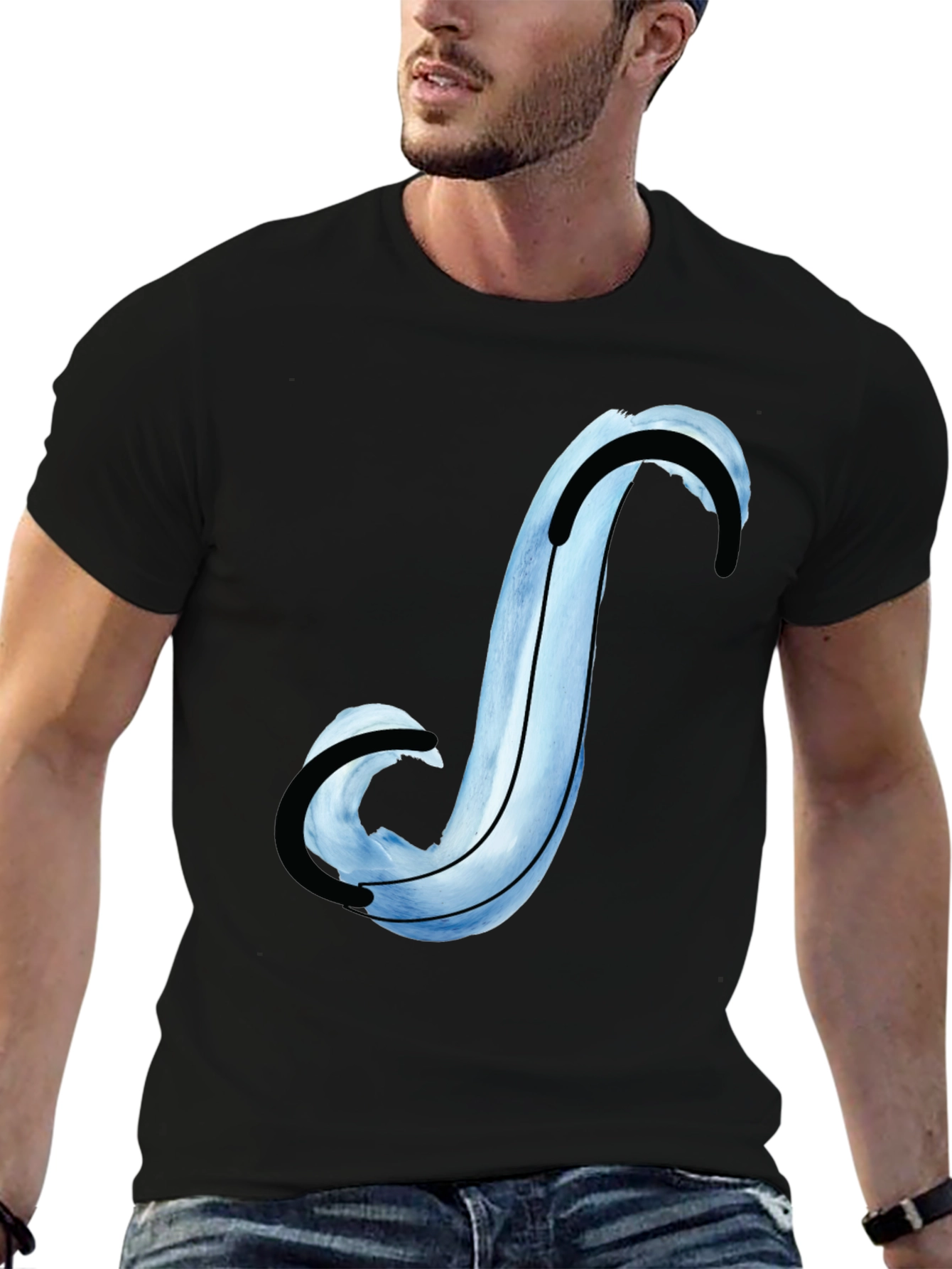 Abstract Blue Curve Graphic Tee