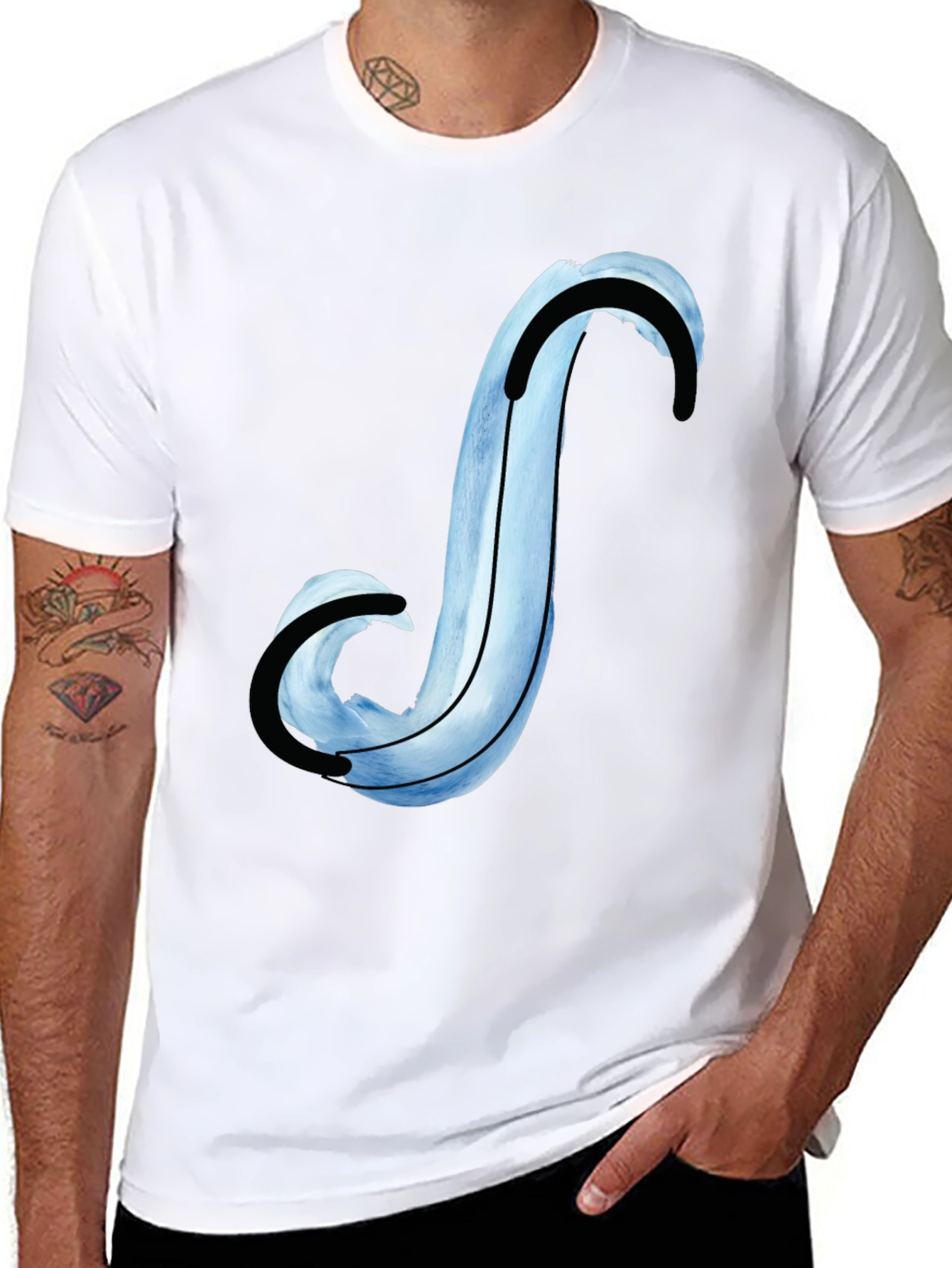 Abstract Blue Curve Graphic Tee