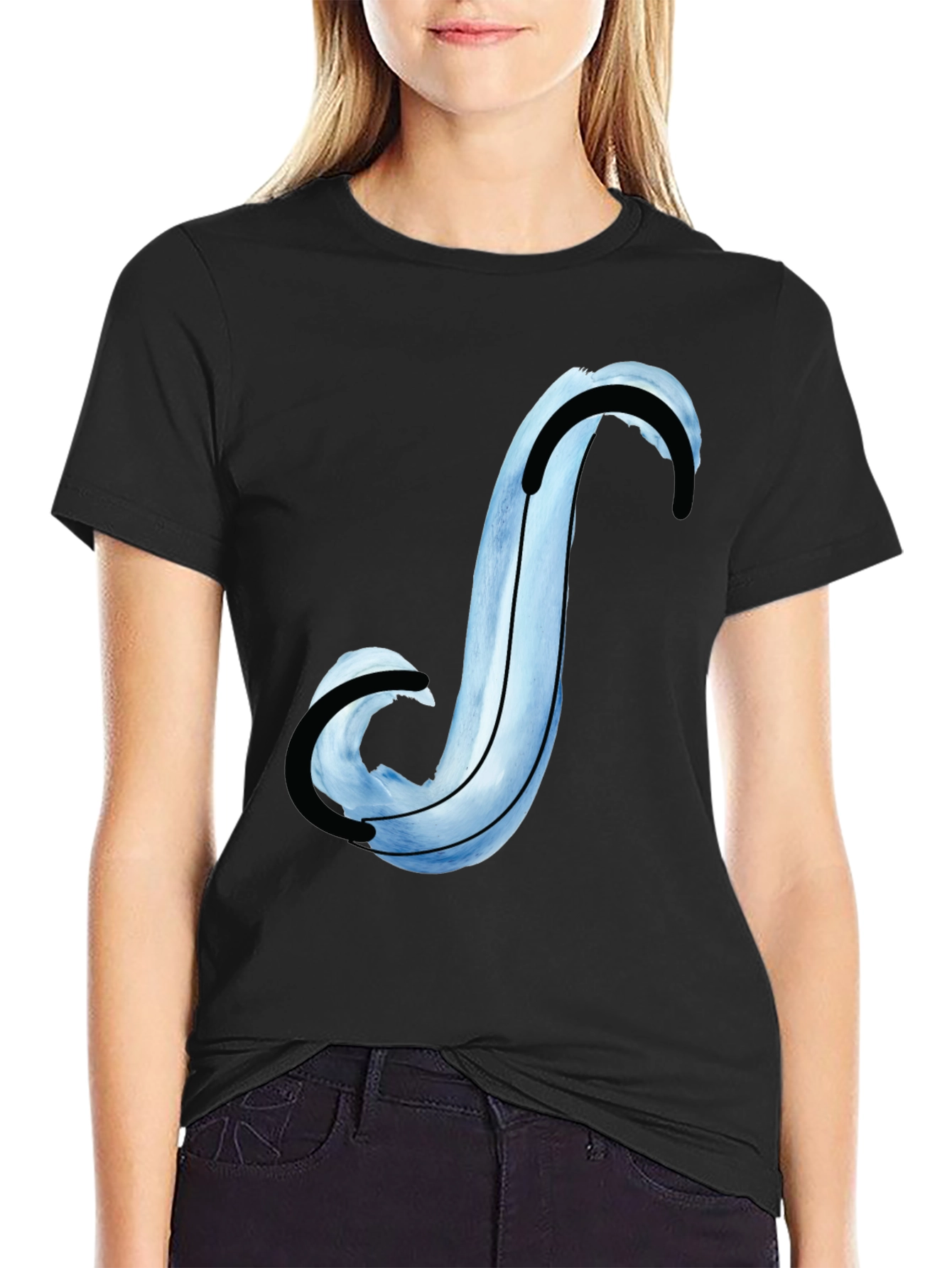 Abstract Blue Curve Graphic Tee