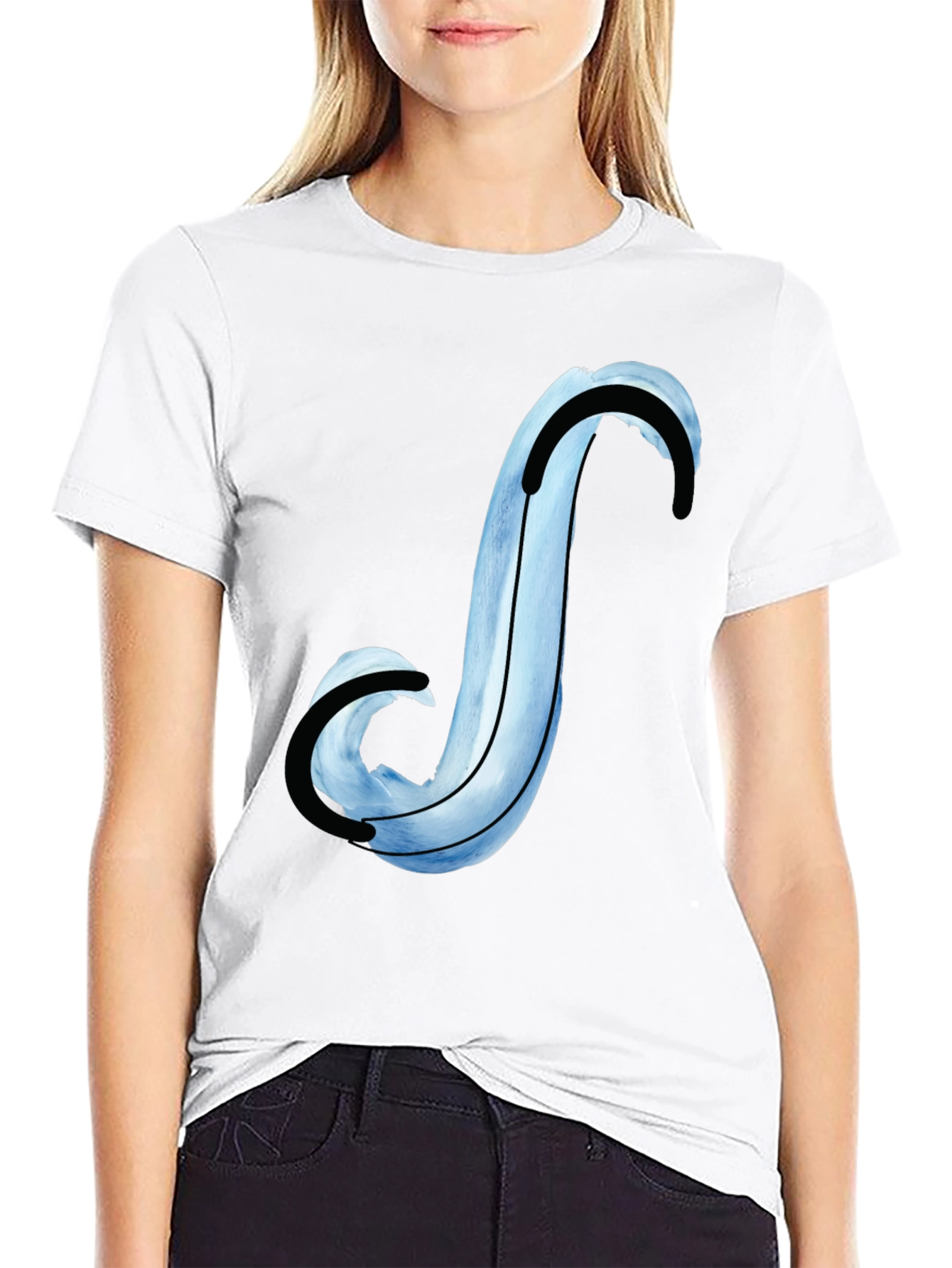 Abstract Blue Curve Graphic Tee