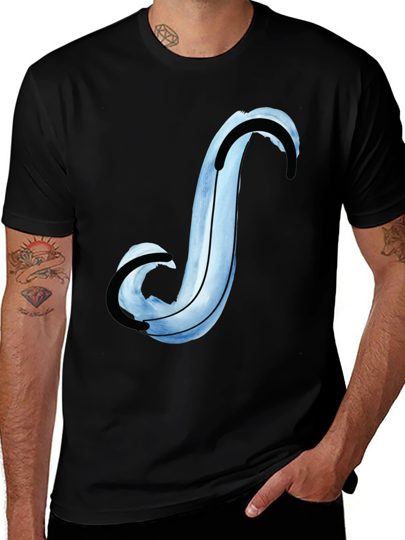 Abstract Blue Curve Graphic Tee
