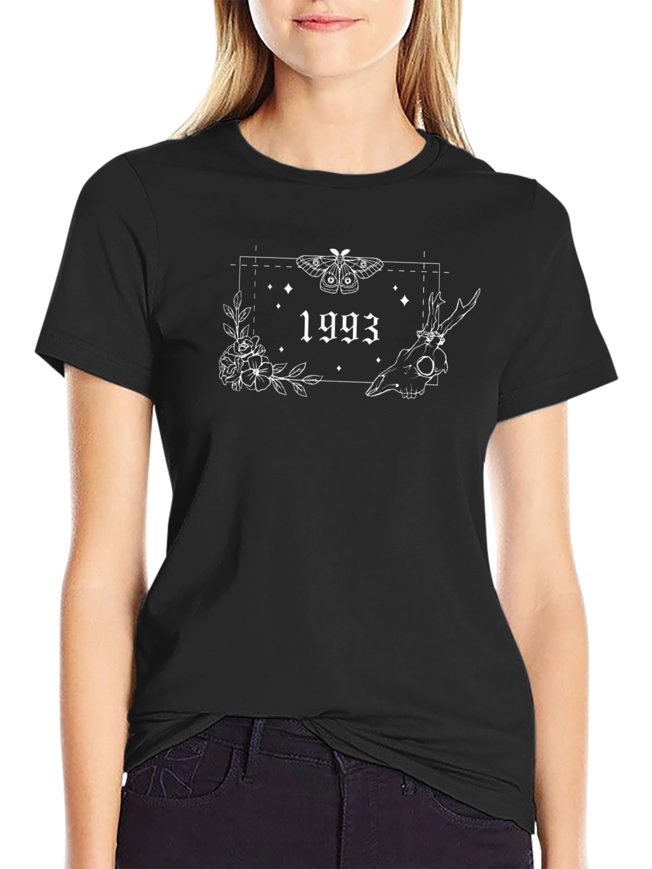 1993 Moth & Skull Graphic Tee - Black