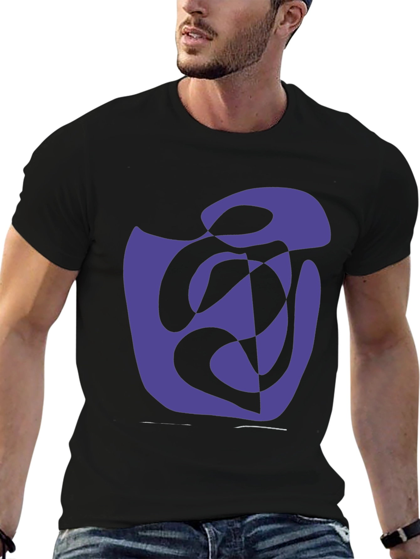 Abstract Graphic Print T-Shirt - Casual Black Tee