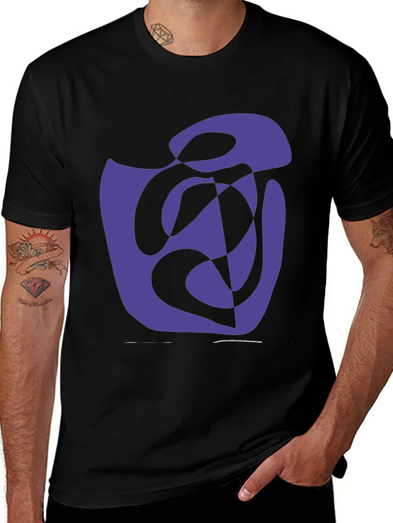 Abstract Graphic Print T-Shirt - Casual Black Tee