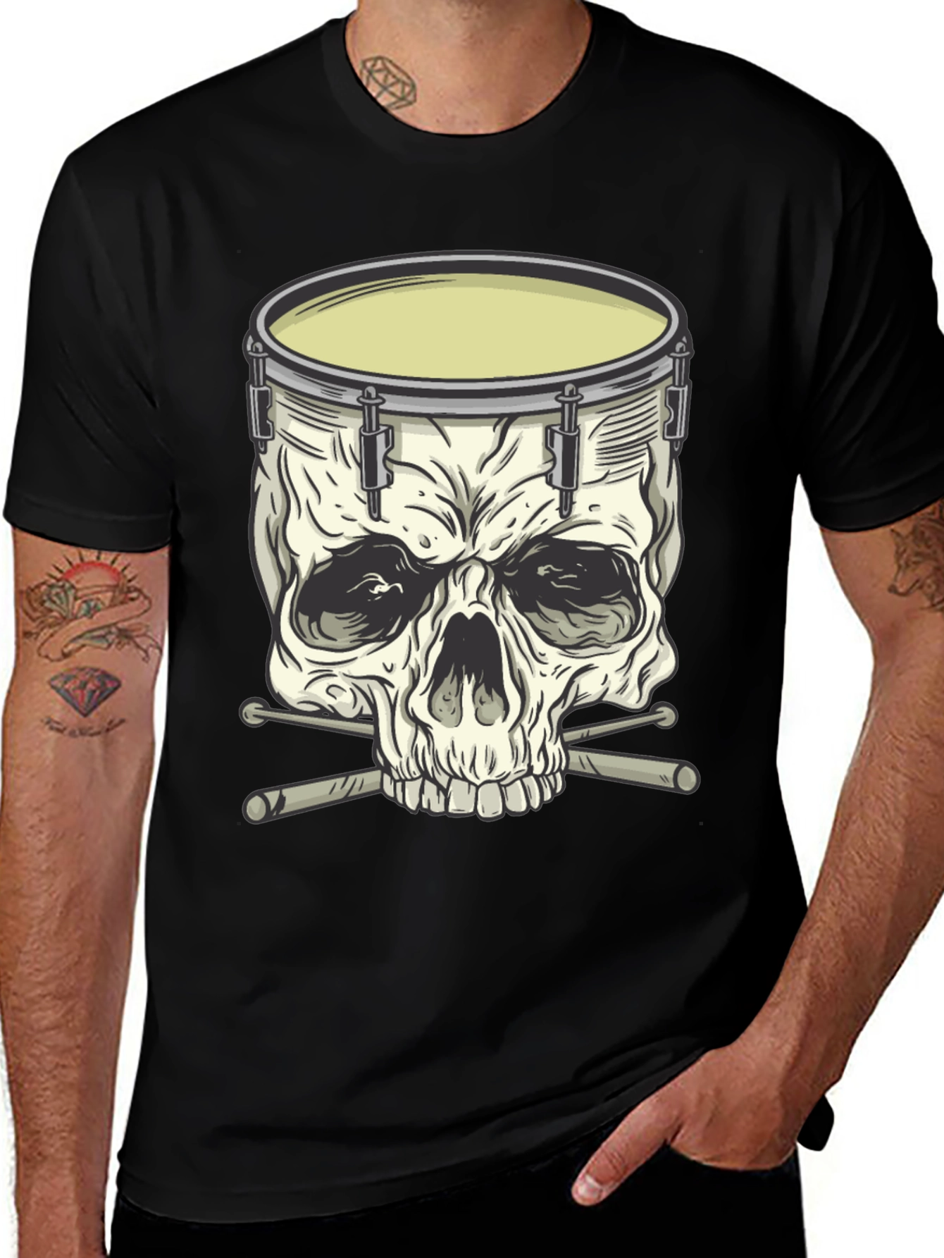 Drum Skull Graphic Tee - Rock Music Shirt