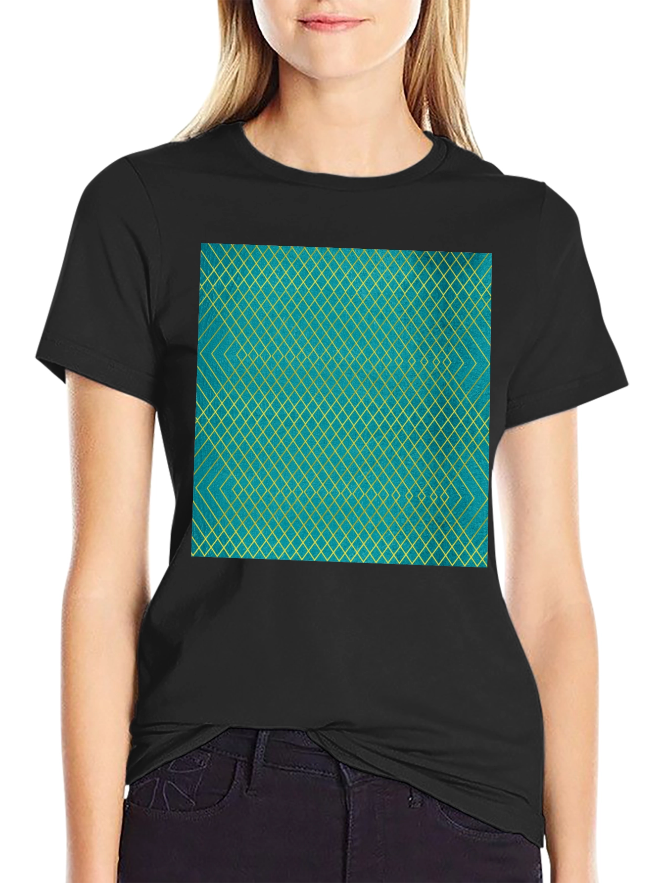 Geometric Patterned Black T-Shirt