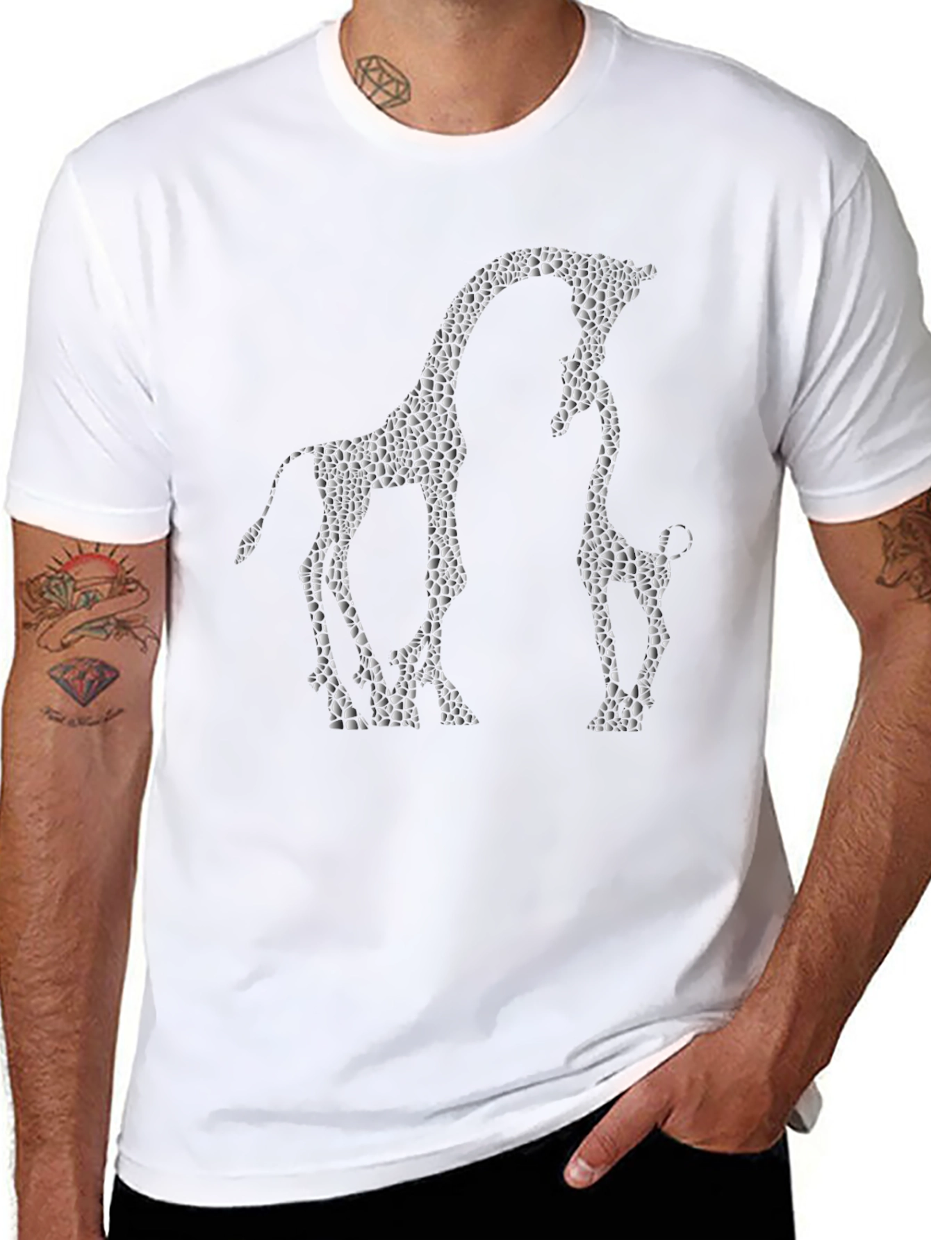 Giraffe Silhouette Mens Black Graphic Tee