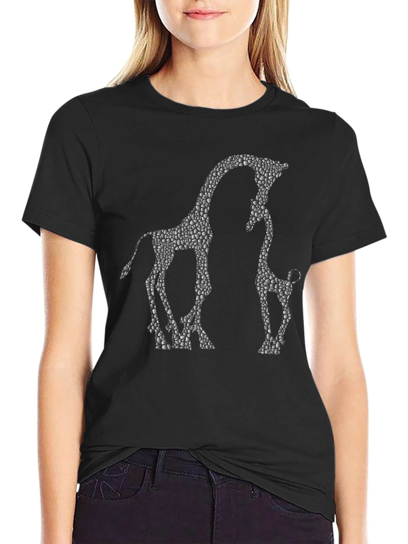Giraffe Silhouette Mens Black Graphic Tee
