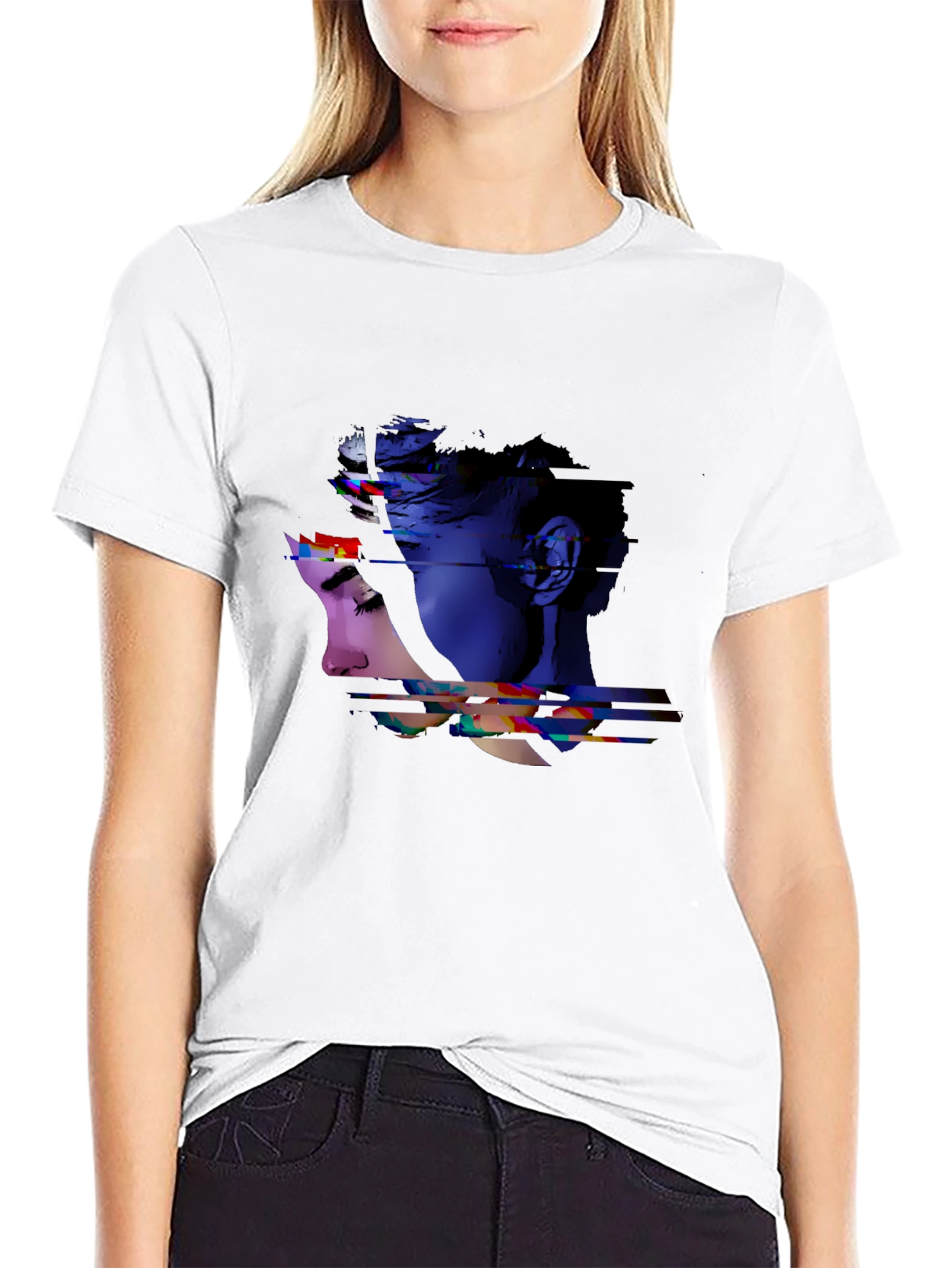 Abstract Portrait Graphic Print Black Tee