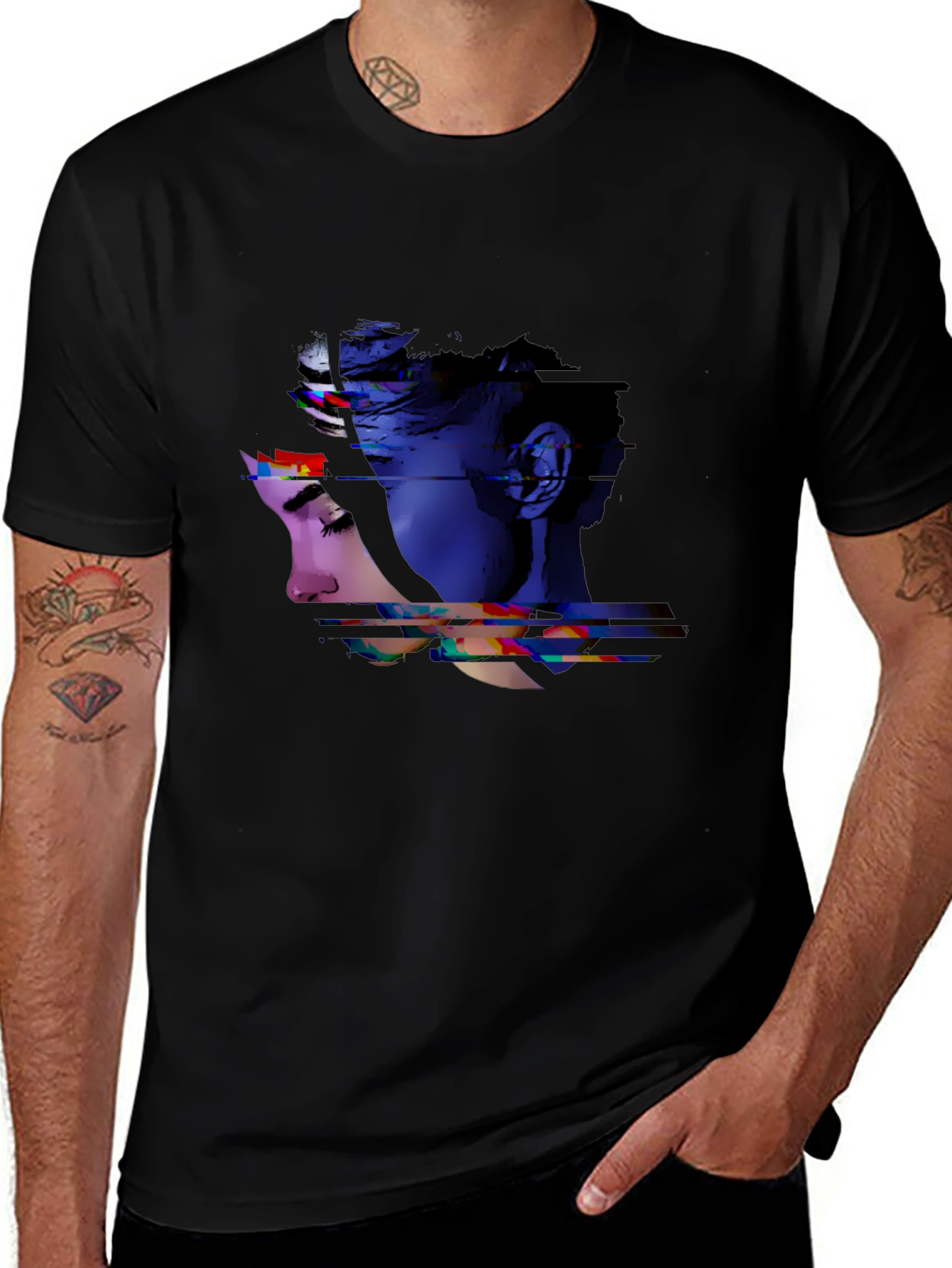 Abstract Portrait Graphic Print Black Tee