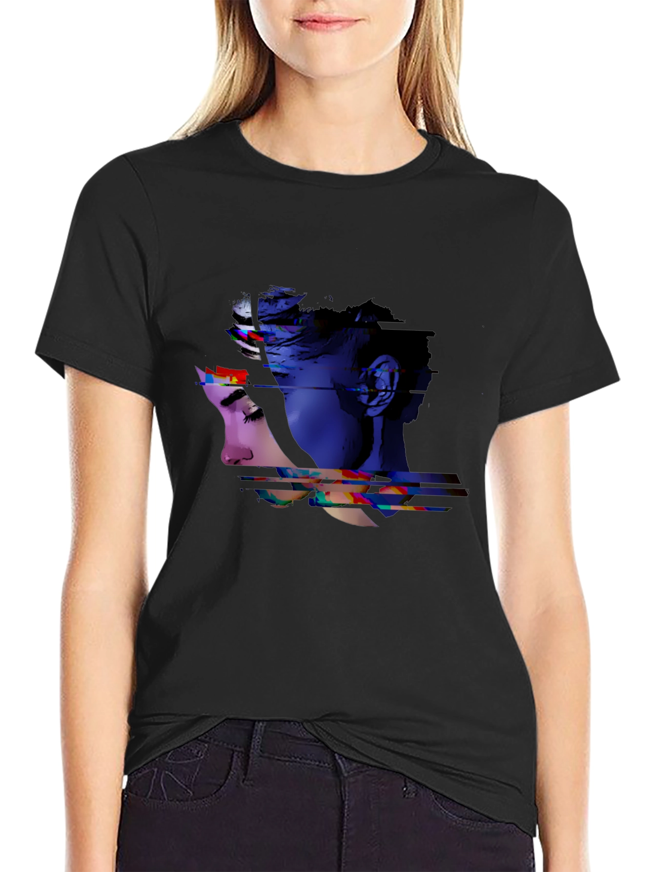 Abstract Portrait Graphic Print Black Tee