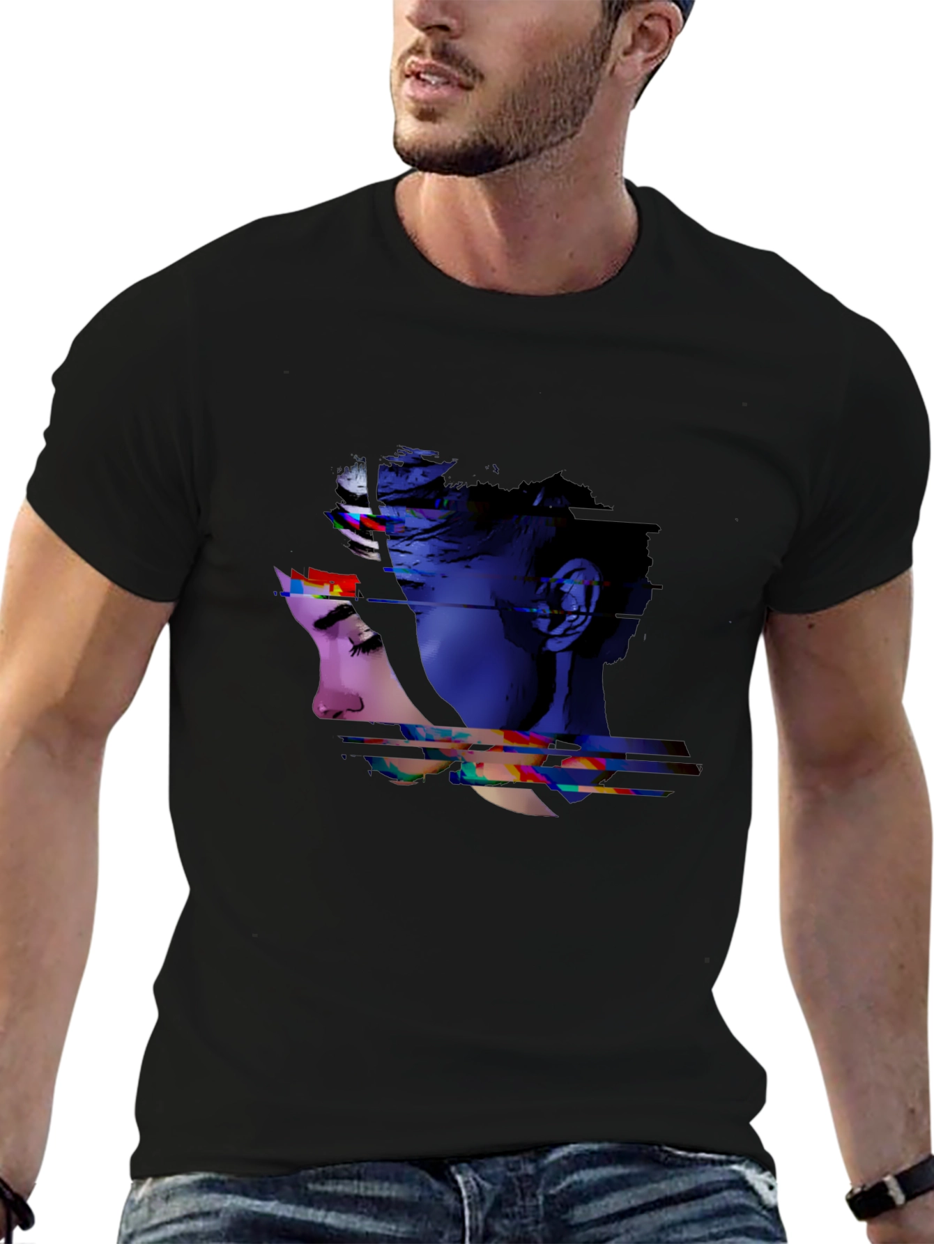 Abstract Portrait Graphic Print Black Tee