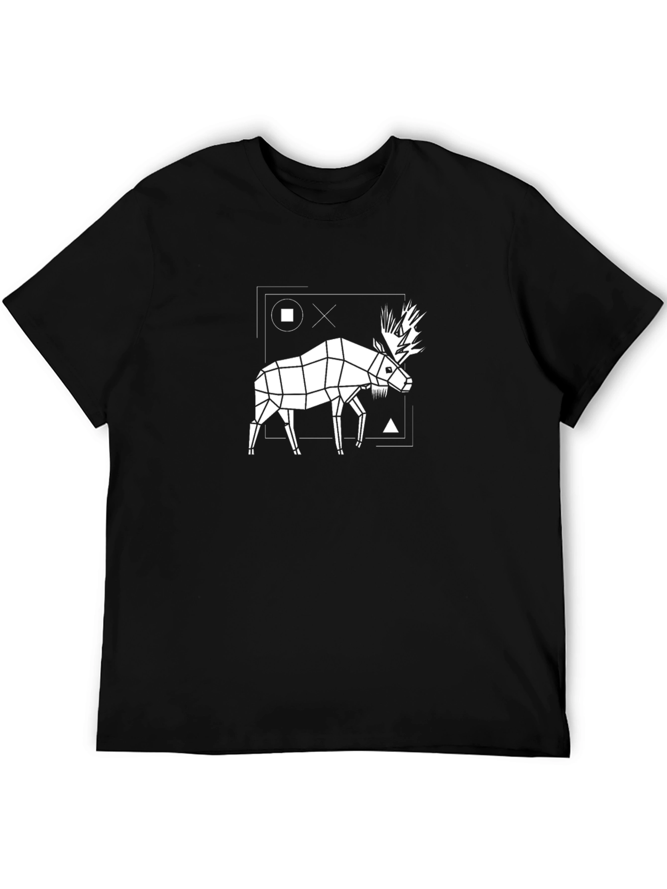 Geometric Moose Graphic T-Shirt - Black