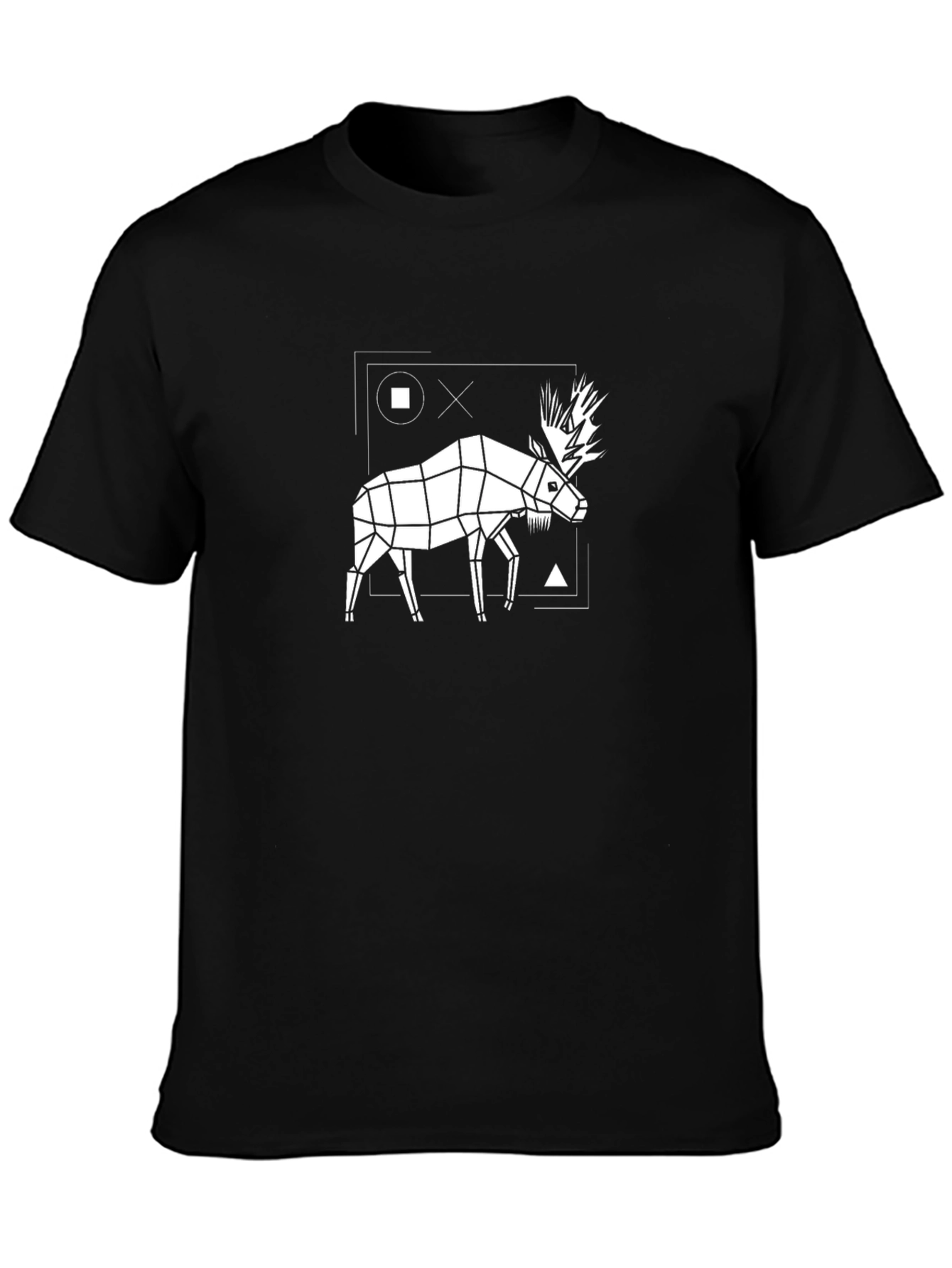 Geometric Moose Graphic T-Shirt - Black
