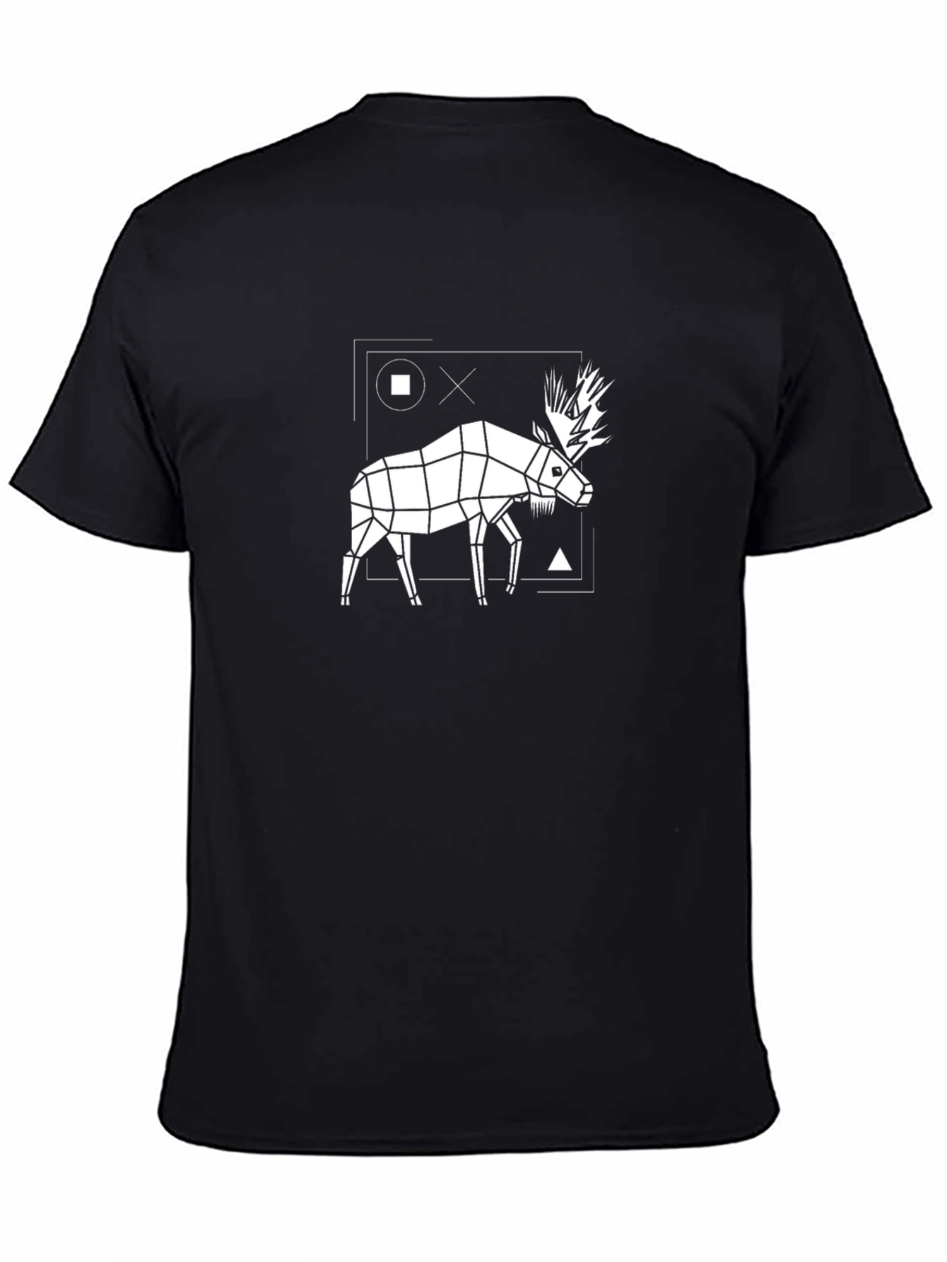 Geometric Moose Graphic T-Shirt - Black