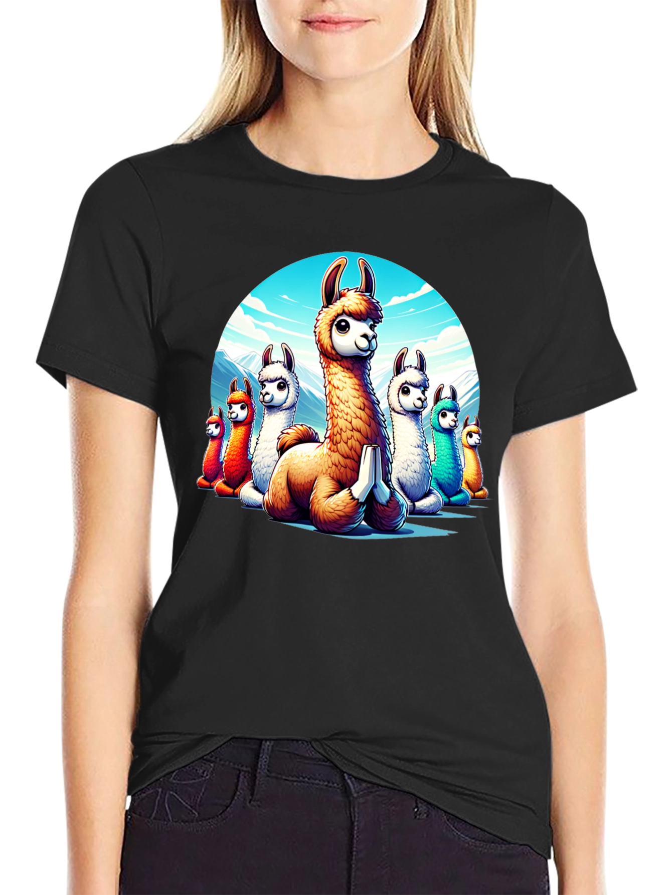 Llama Meditation T-Shirt - Cute Cartoon Alpaca Design