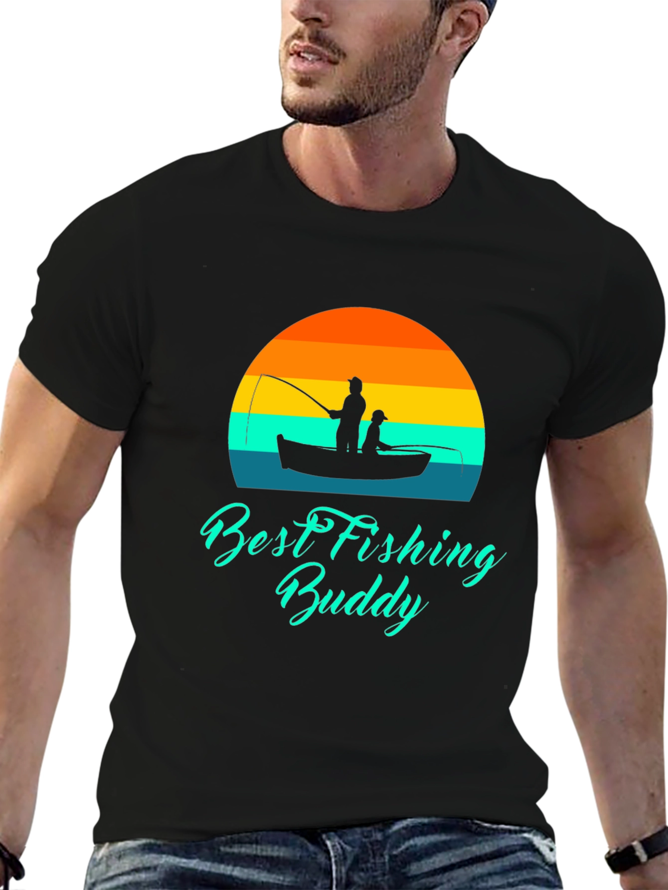 Best Fishing Buddy Graphic Tee - Black Cotton T-Shirt