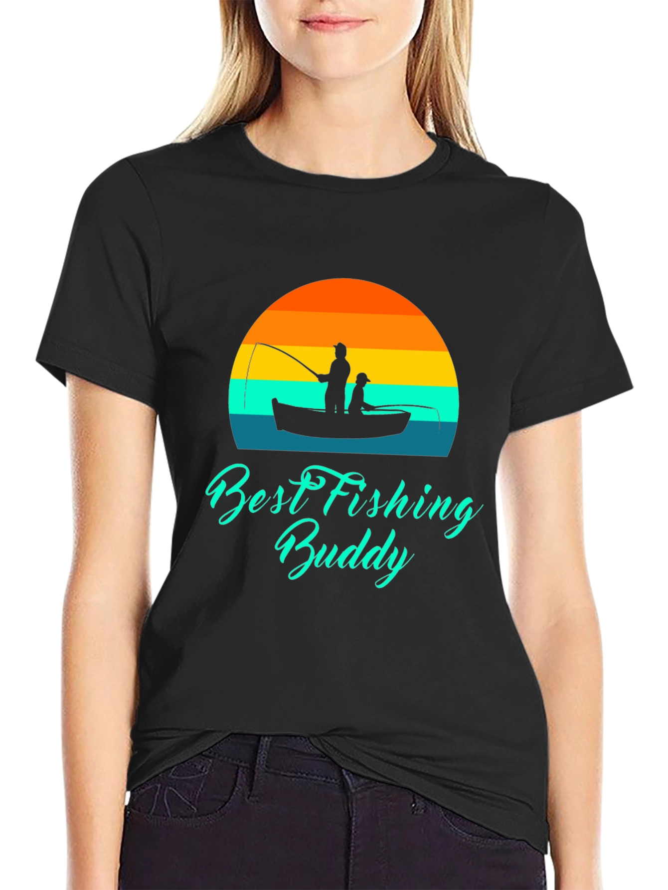 Best Fishing Buddy Graphic Tee - Black Cotton T-Shirt
