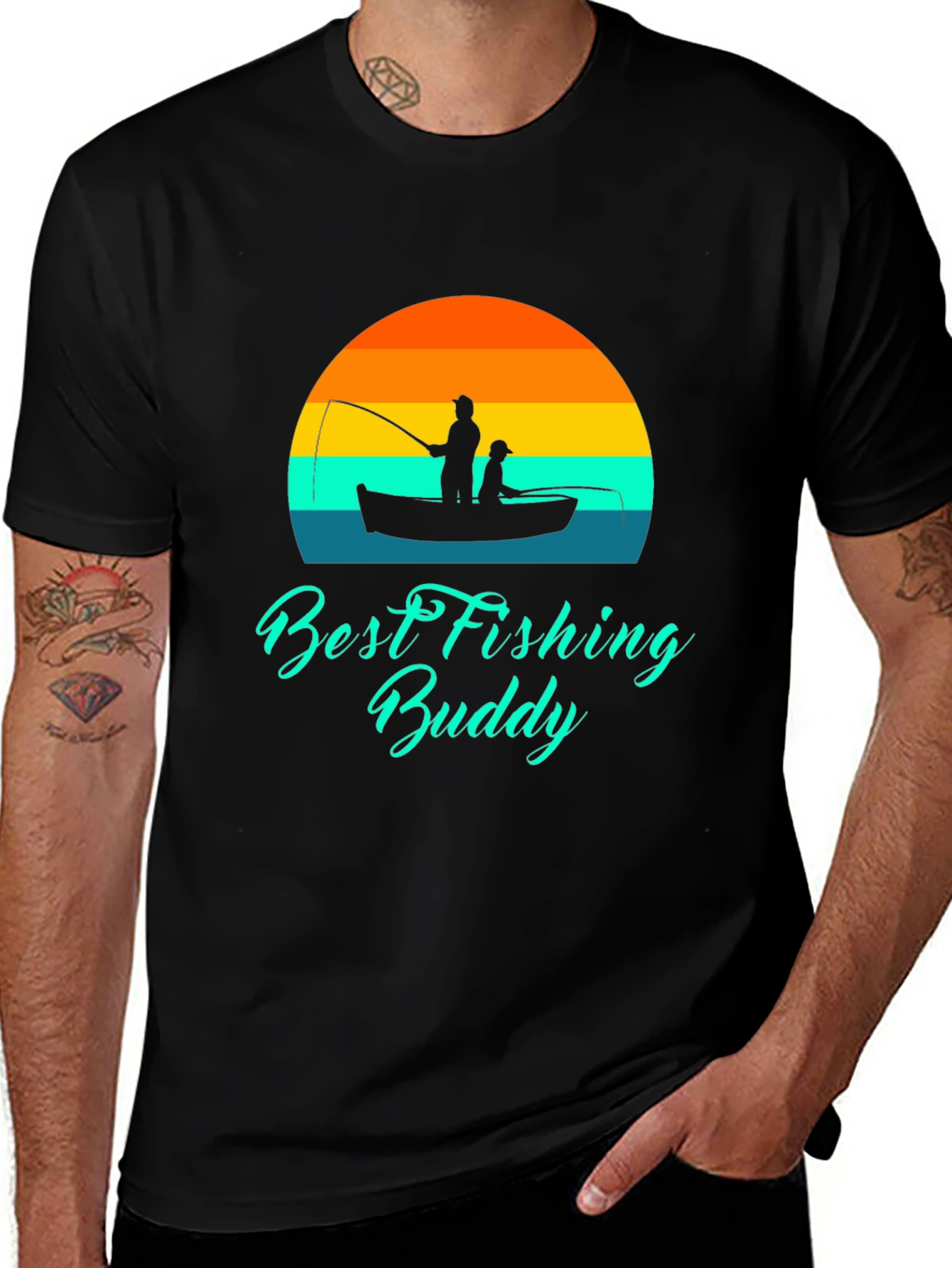 Best Fishing Buddy Graphic Tee - Black Cotton T-Shirt