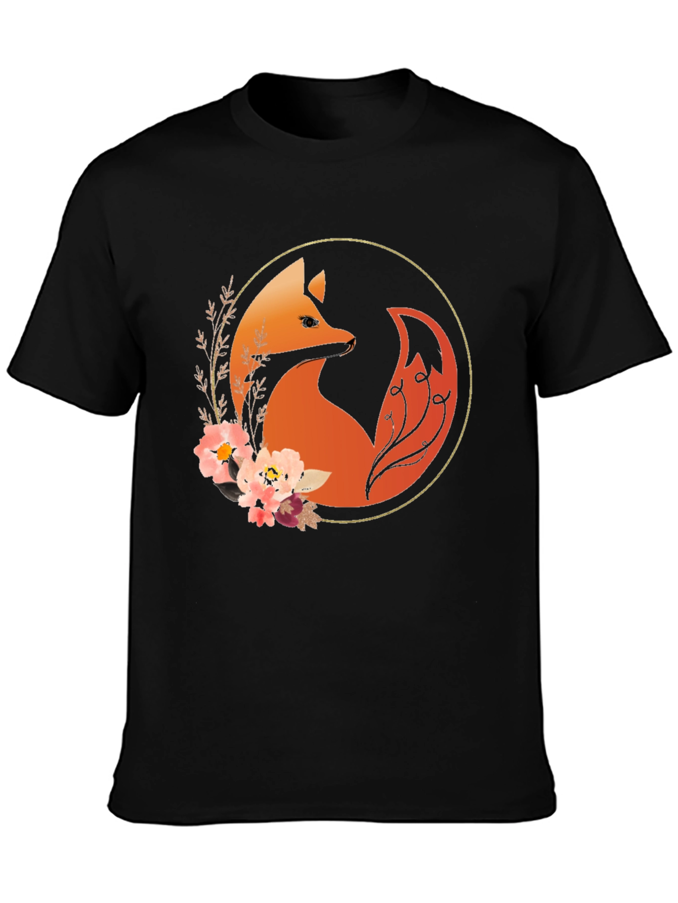 Fox & Floral Circle Graphic Tee - Black