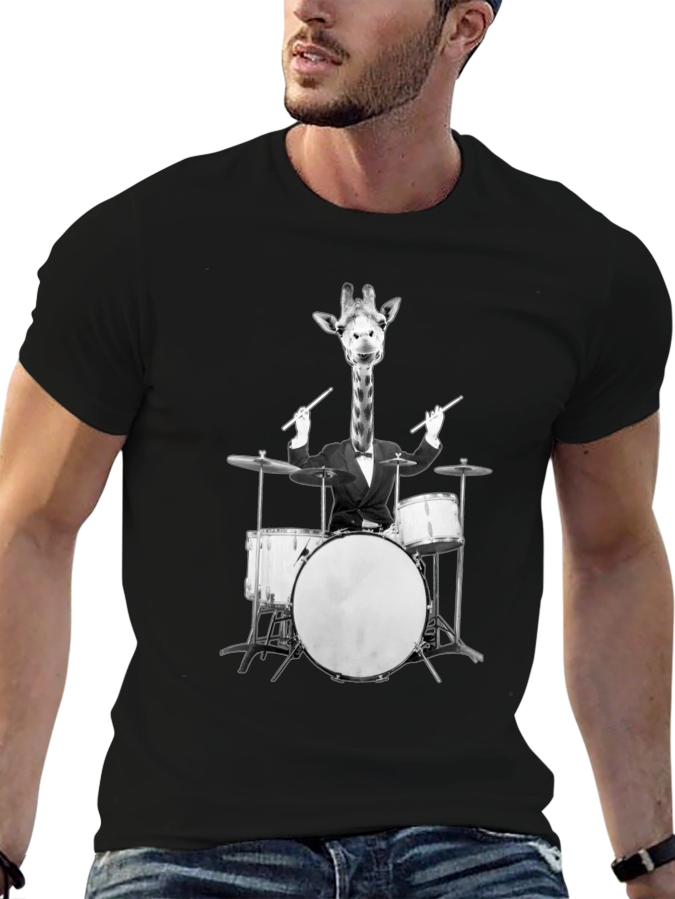 Giraffe Drummer Graphic Tee - Cool Novelty T-Shirt