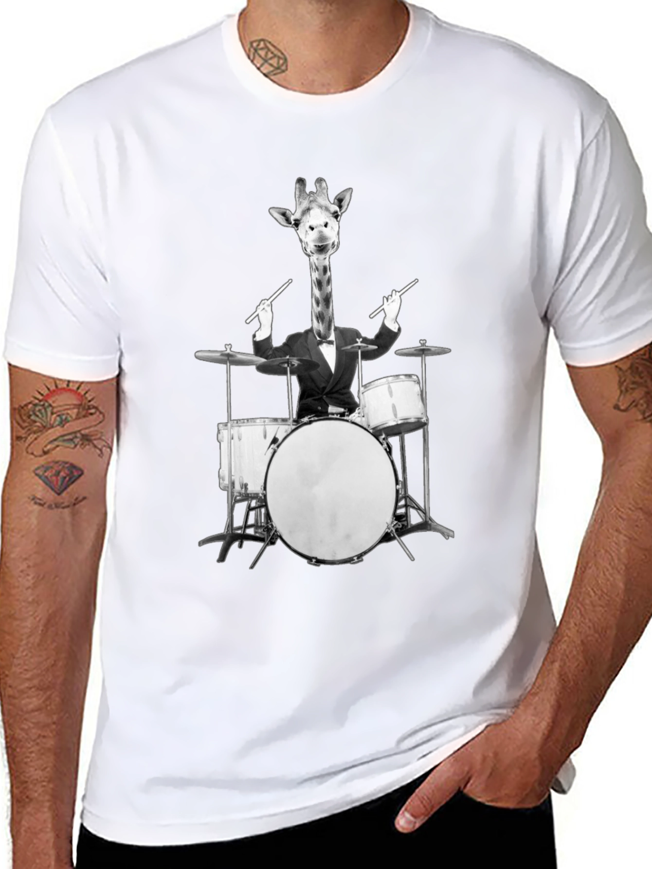 Giraffe Drummer Graphic Tee - Cool Novelty T-Shirt