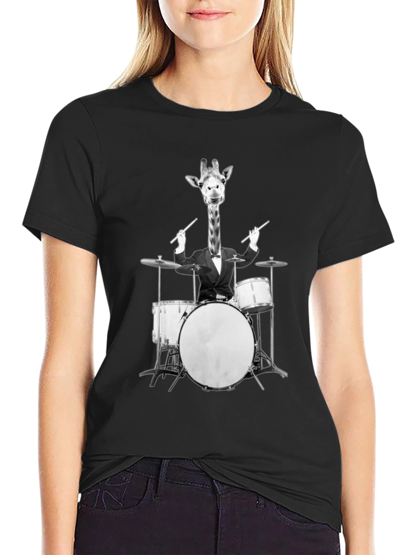 Giraffe Drummer Graphic Tee - Cool Novelty T-Shirt