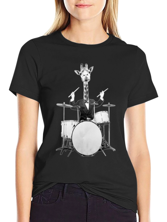 Giraffe Drummer Graphic Tee - Cool Novelty T-Shirt