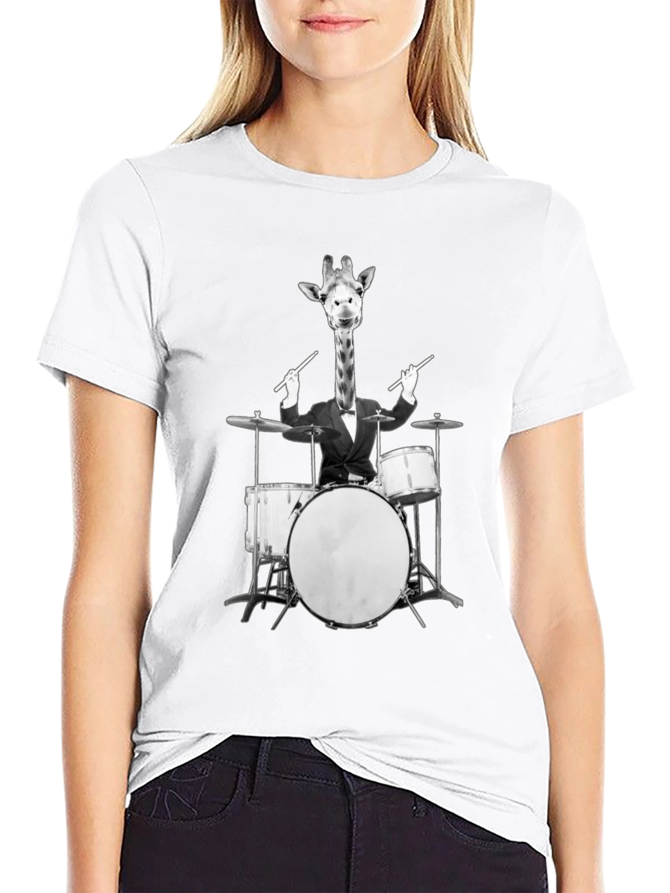 Giraffe Drummer Graphic Tee - Cool Novelty T-Shirt