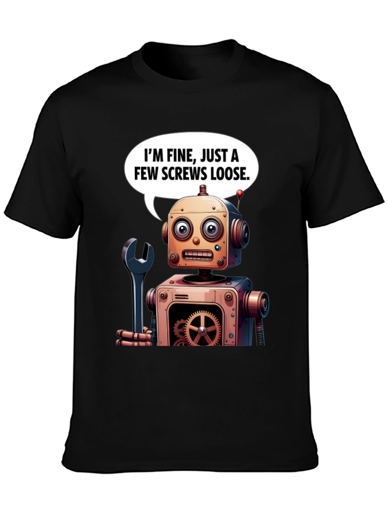Funny Robot Screws Loose Graphic T-Shirt