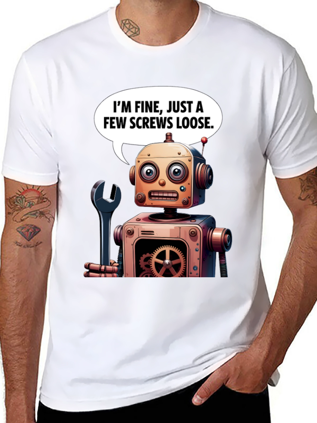Funny Robot Screws Loose Graphic T-Shirt